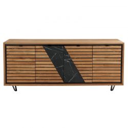 Buffet 4 portes chêne massif huilé et décor marbre 200cm Casita RIVA