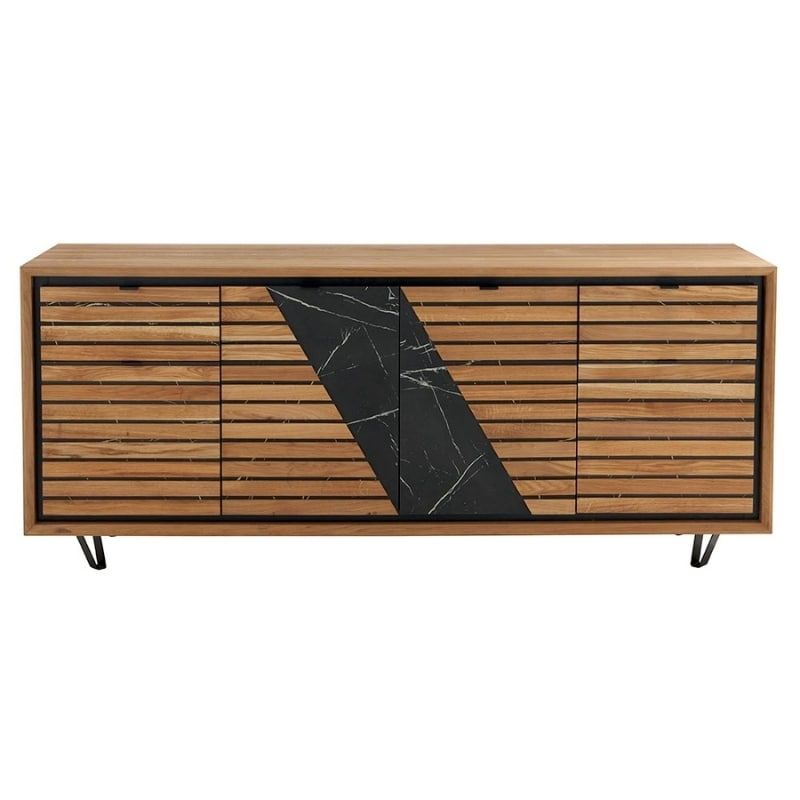 Buffet 4 portes chêne massif huilé et décor marbre 200cm Casita RIVA