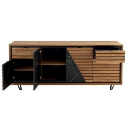 Buffet 4 portes chêne massif huilé et décor marbre 200cm Casita RIVA