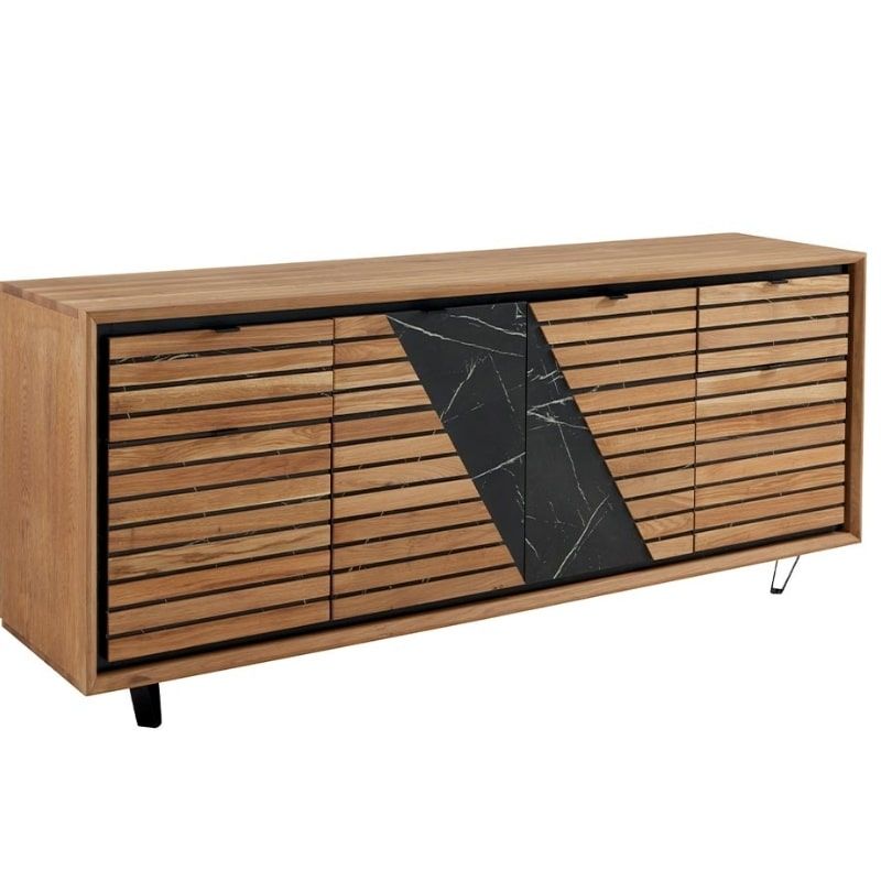 Buffet 4 portes chêne massif huilé et décor marbre 200cm Casita RIVA