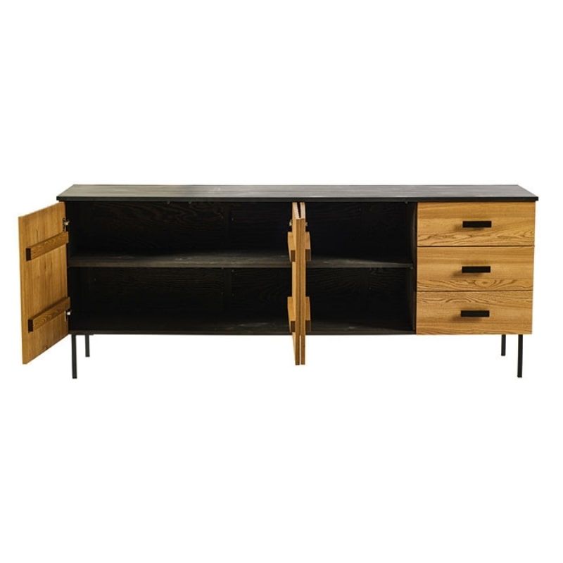 Buffet noir et bois moderne frêne et métal 212cm SYDNEY Casita