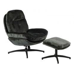 Fauteuil vintage inclinable gris foncé confort avec repose-pieds Casita BRANSON