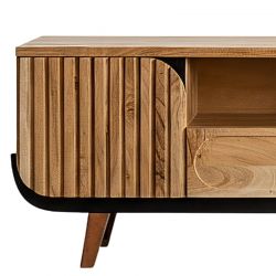 Grand meuble TV noir et bois acacia blanchi 200cm ROSA Kayu Interieur