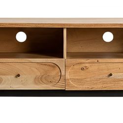 Grand meuble TV noir et bois acacia blanchi 200cm ROSA Kayu Interieur