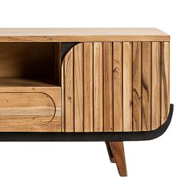 Grand meuble TV noir et bois acacia blanchi 200cm ROSA Kayu Interieur