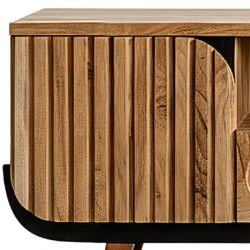 Grand meuble TV noir et bois acacia blanchi 200cm ROSA Kayu Interieur