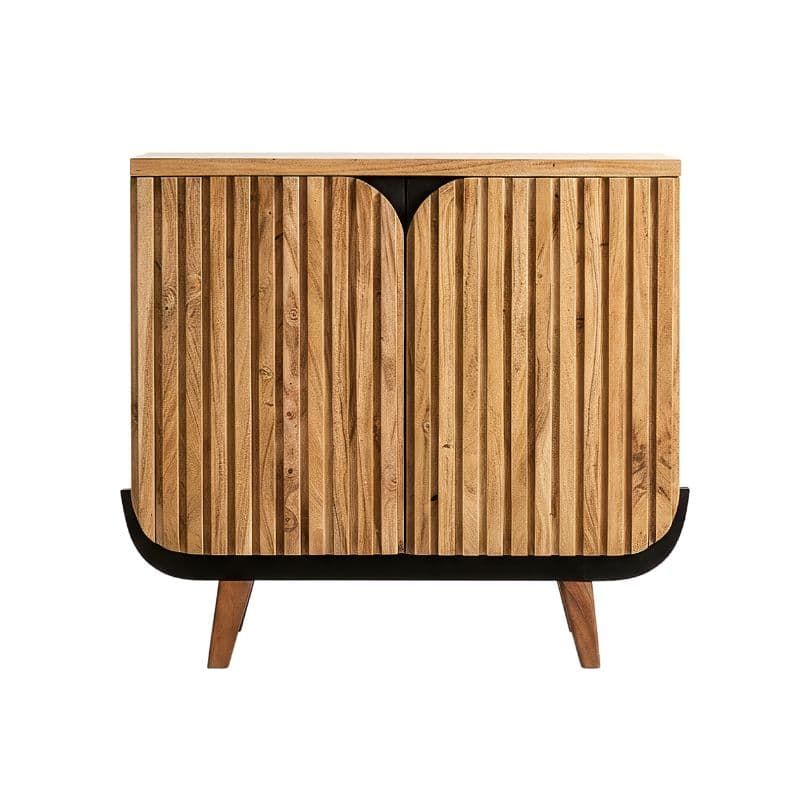 Buffet 2 portes noir et bois acacia 100cm ROSA Kayu Intérieur