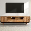 Grand meuble TV noir et bois acacia blanchi 200cm ROSA Kayu Interieur