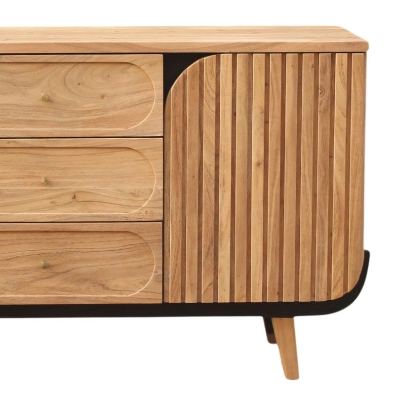 Buffet 2 portes noir et bois acacia 150cm ROSA Kayu Intérieur