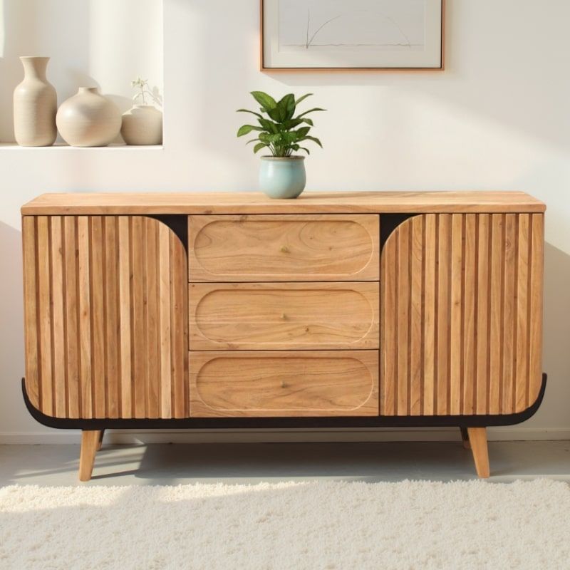 Buffet 2 portes noir et bois acacia 150cm ROSA Kayu Intérieur