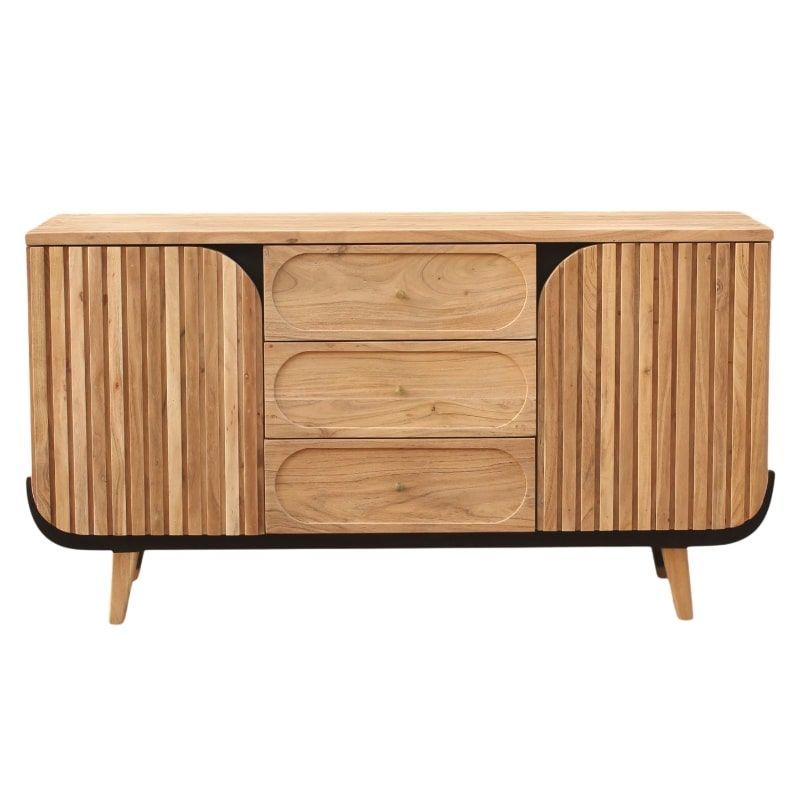 Buffet 2 portes noir et bois acacia 150cm ROSA Kayu Intérieur