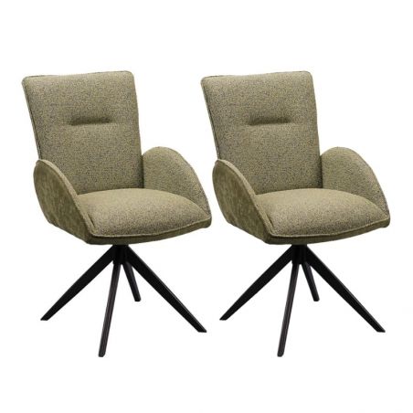 Lot de 2 chaise salle a manger pivotante en tissu vert EDDY Casita