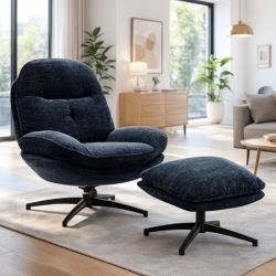 Fauteuil vintage inclinable bleu nuit confort avec repose-pieds Casita BRANSON