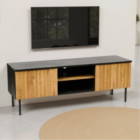 Meuble TV bois et noir frêne et métal 160cm SYDNEY Casita