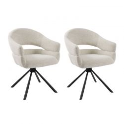 Lot 2 fauteuils table à manger tournant tissu crème MOVY Casita