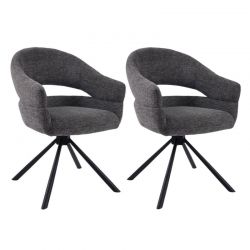 Lot 2 fauteuils table à manger tournant tissu gris MOVY Casita