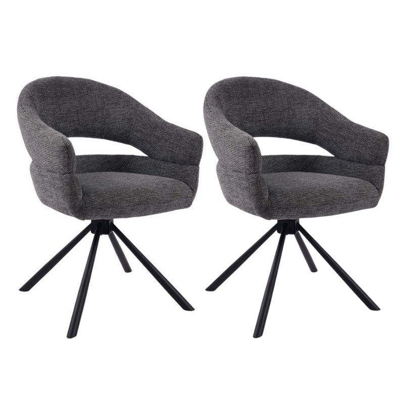 Lot 2 fauteuils table à manger tournant tissu gris MOVY Casita