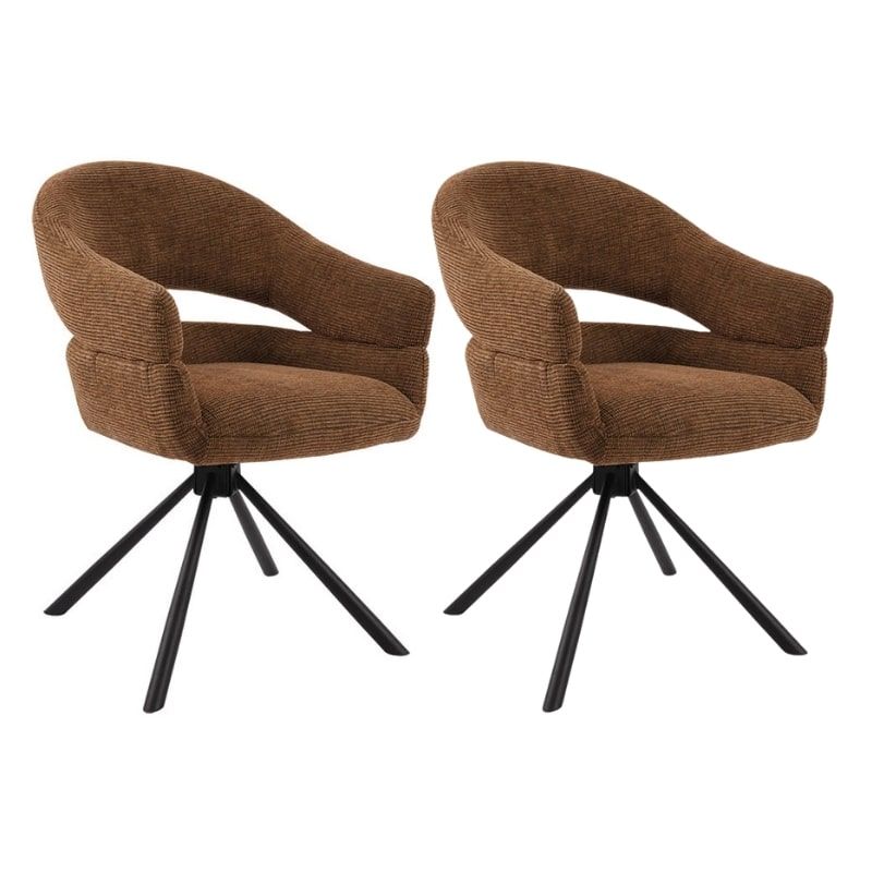 Lot 2 fauteuils table à manger tournant tissu terracotta MOVY Casita