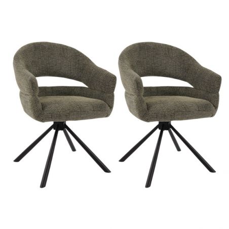 Lot 2 fauteuils table à manger tournant tissu vert MOVY Casita