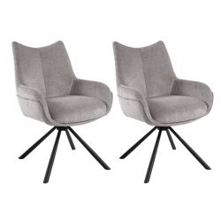 Lot de 2 chaises tournantes avec accoudoirs tissu cendre Casita KALI