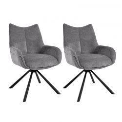 Lot de 2 chaises tournantes avec accoudoirs tissu gris Casita KALI