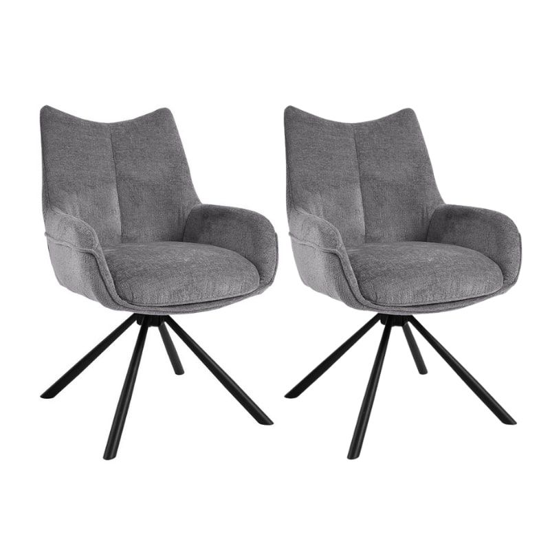 Lot de 2 chaises tournantes avec accoudoirs tissu gris Casita KALI