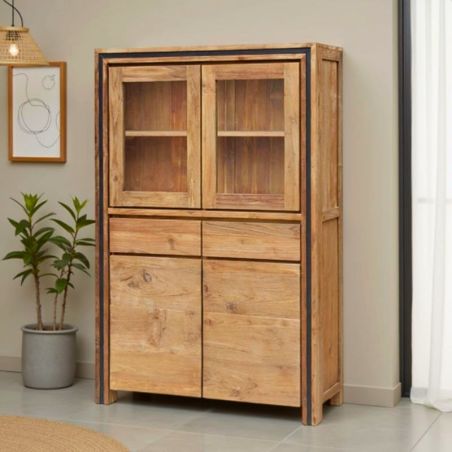 Vaisselier teck massif recyclé 120cm KAYOA Casita2 tiroirs