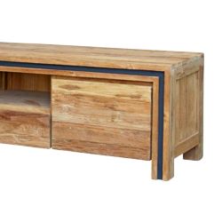Meuble TV teck recyclé massif 160cm KAYOA Casita 1 tiroir