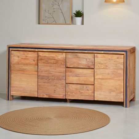 Buffet teck massif recyclé 160cm KAYOA Casita 2 portes et 3 tiroirs