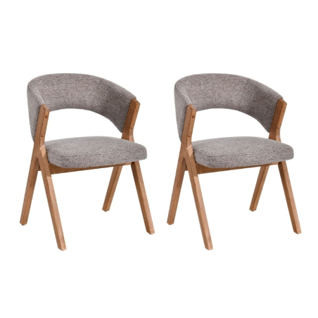 Lot de chaises salle à manger bois et tissu taupe accoudoirs KYARA Casita