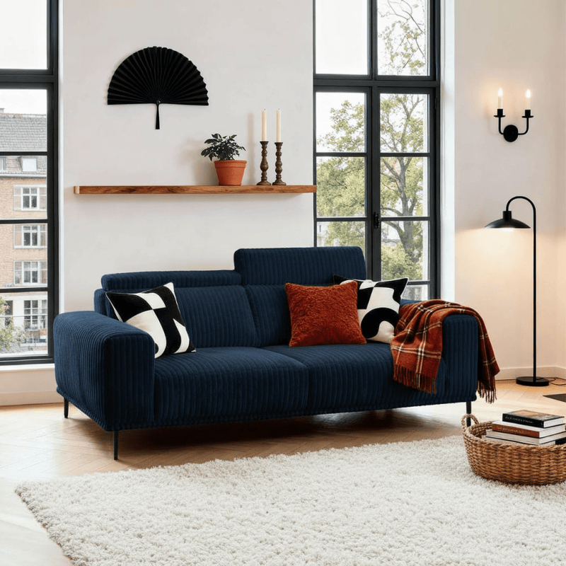 Canapé velours côtelé bleu doux UTSUN Sofacasa avec têtières