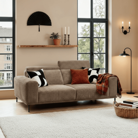 Canapé velours côtelé camel doux UTSUN Sofacasa avec têtières