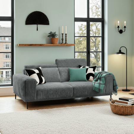 Canapé velours côtelé gris doux UTSUN Sofacasa avec têtières