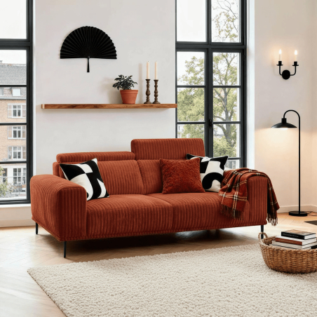 Canapé velours côtelé terracotta doux UTSUN Sofacasa avec têtières