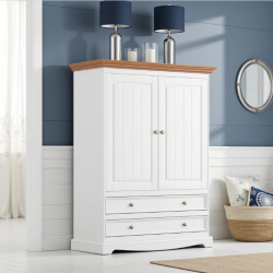 Petite armoire blancheen bois de pin massif 108cm BIANCA 2 tiroirs