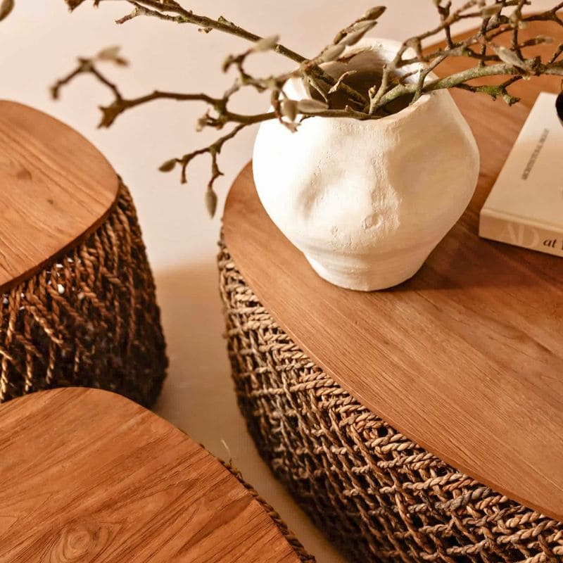 Ensemble de 3 tables basses carrées en teck et rotin KNUT d-bodhi