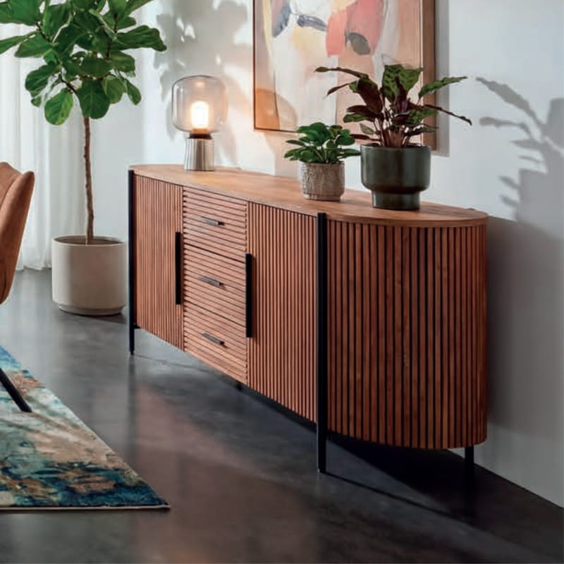 Buffet arrondi en bois exotique lamelles 200cm Casita TROMS