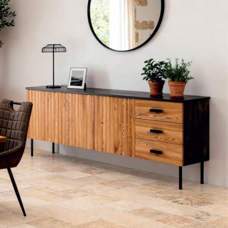 Buffet noir et bois moderne frêne et métal 212cm SYDNEY Casita