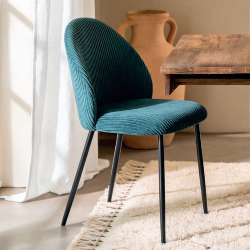 Lot de 2 chaises velours côtelé bleu pétrole 60cm Casita BELLOT