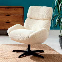 Fauteuil relaxation tournant velours côtelé camel 78cm Casita BISSETT