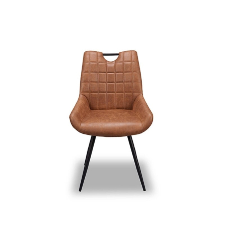 2 Chaises micofibre marron Dina avec pieds métal noir et poignée Casita