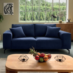 Canapé 3 places velours côtelé doux bleu214cm PUEBLO Sofacasa