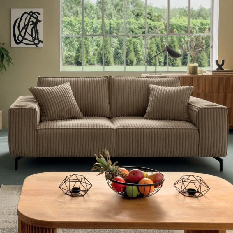 Canapé 3 places velours côtelé doux camel 214cm PUEBLO Sofacasa