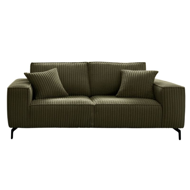 Canapé 3 places velours côtelé doux kaki 214cm PUEBLO Sofacasa