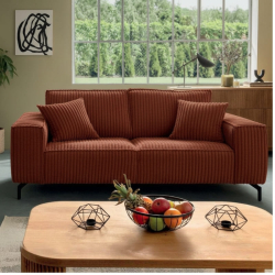 Canapé 3 places velours côtelé doux terracotta 214cm PUEBLO Sofacasa