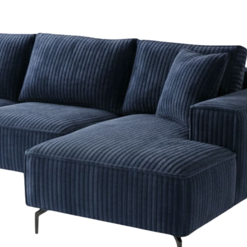 Canapé d'angle velours côtelé doux bleu retour droit PUEBLO Sofacasa