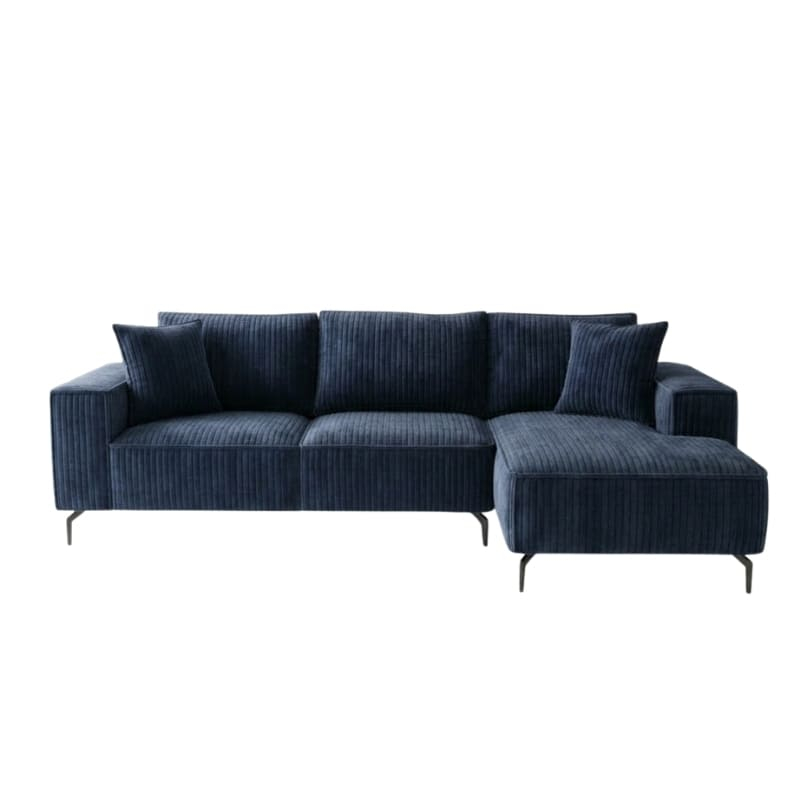 Canapé d'angle velours côtelé doux bleu retour droit PUEBLO Sofacasa