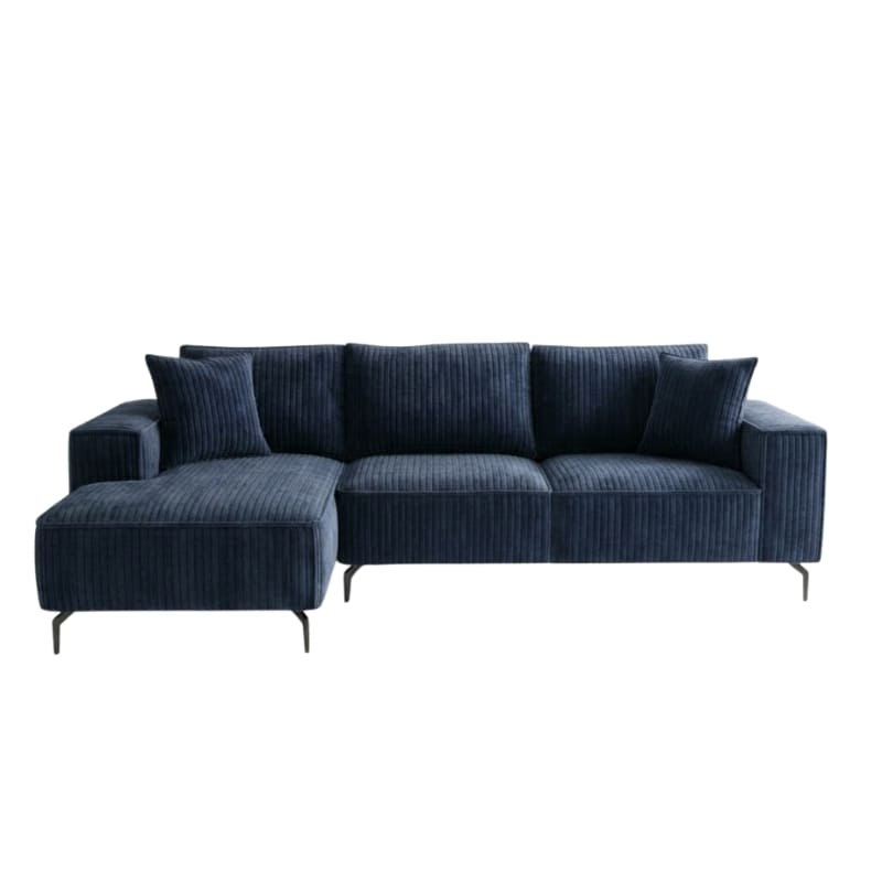 Canapé d'angle velours côtelé doux bleu retour gauche PUEBLO Sofacasa