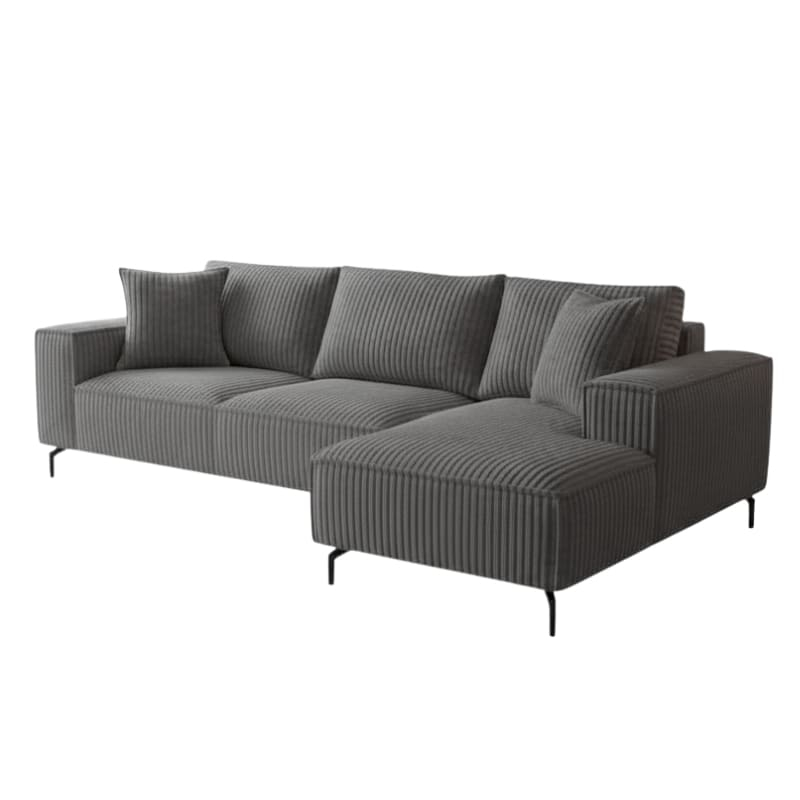 Canapé d'angle velours côtelé doux gris retour droit PUEBLO Sofacasa