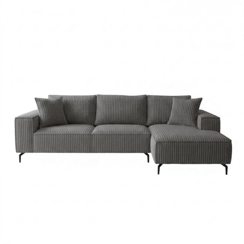 Canapé d'angle velours côtelé doux gris retour droit PUEBLO Sofacasa